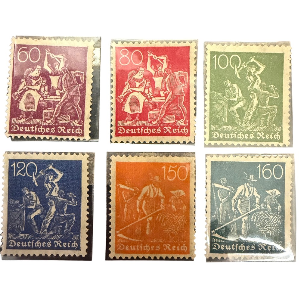Vintage Deutsches Reich German Postage Stamps Set of 6 Workers Tradesmen Multi